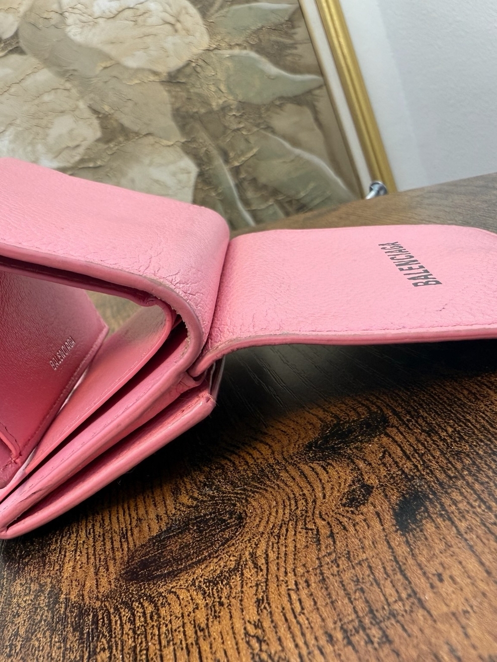 Balenciaga Pink Pebbled Leather Wallet - Picture 9 of 12